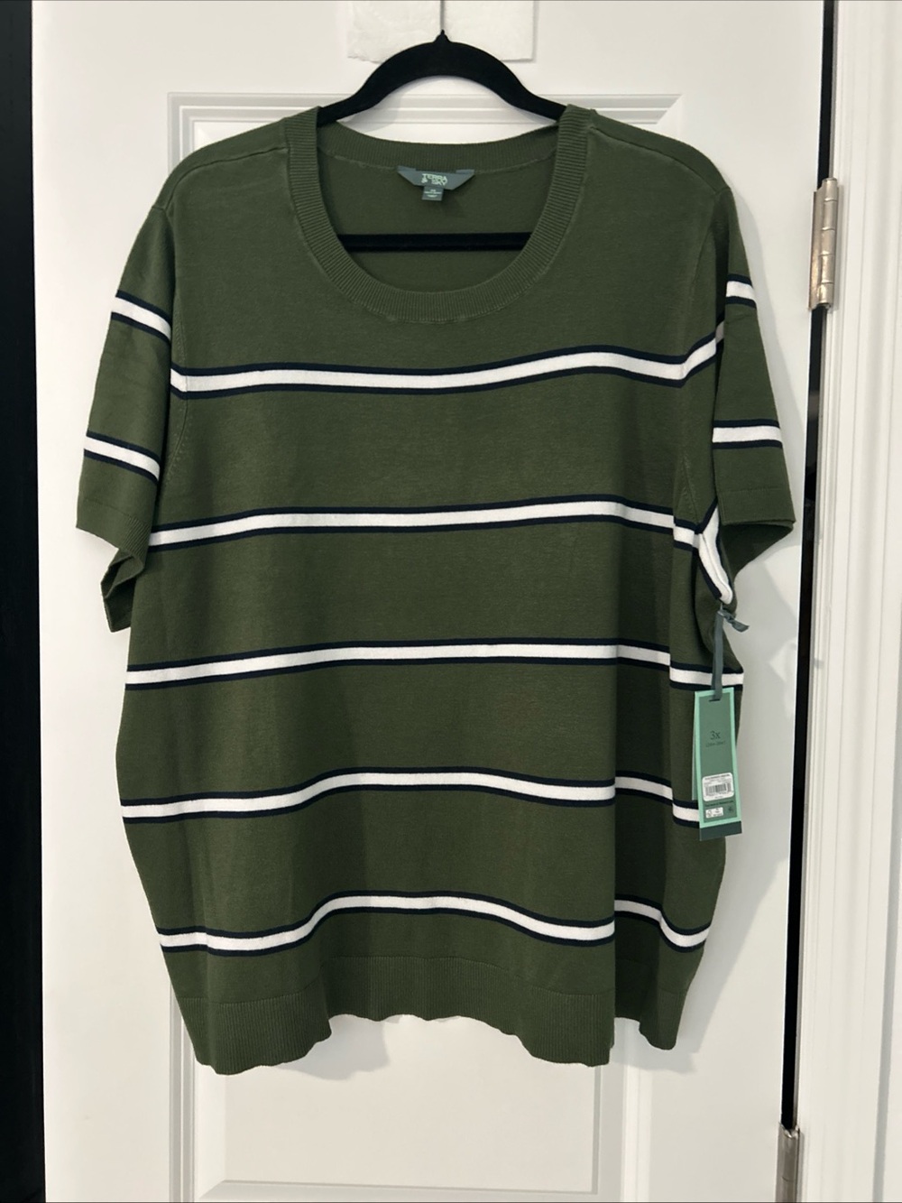 Terra & Sky Women's Plus Sweater Top with Short Sleeves, Lightweight, 3x, Green